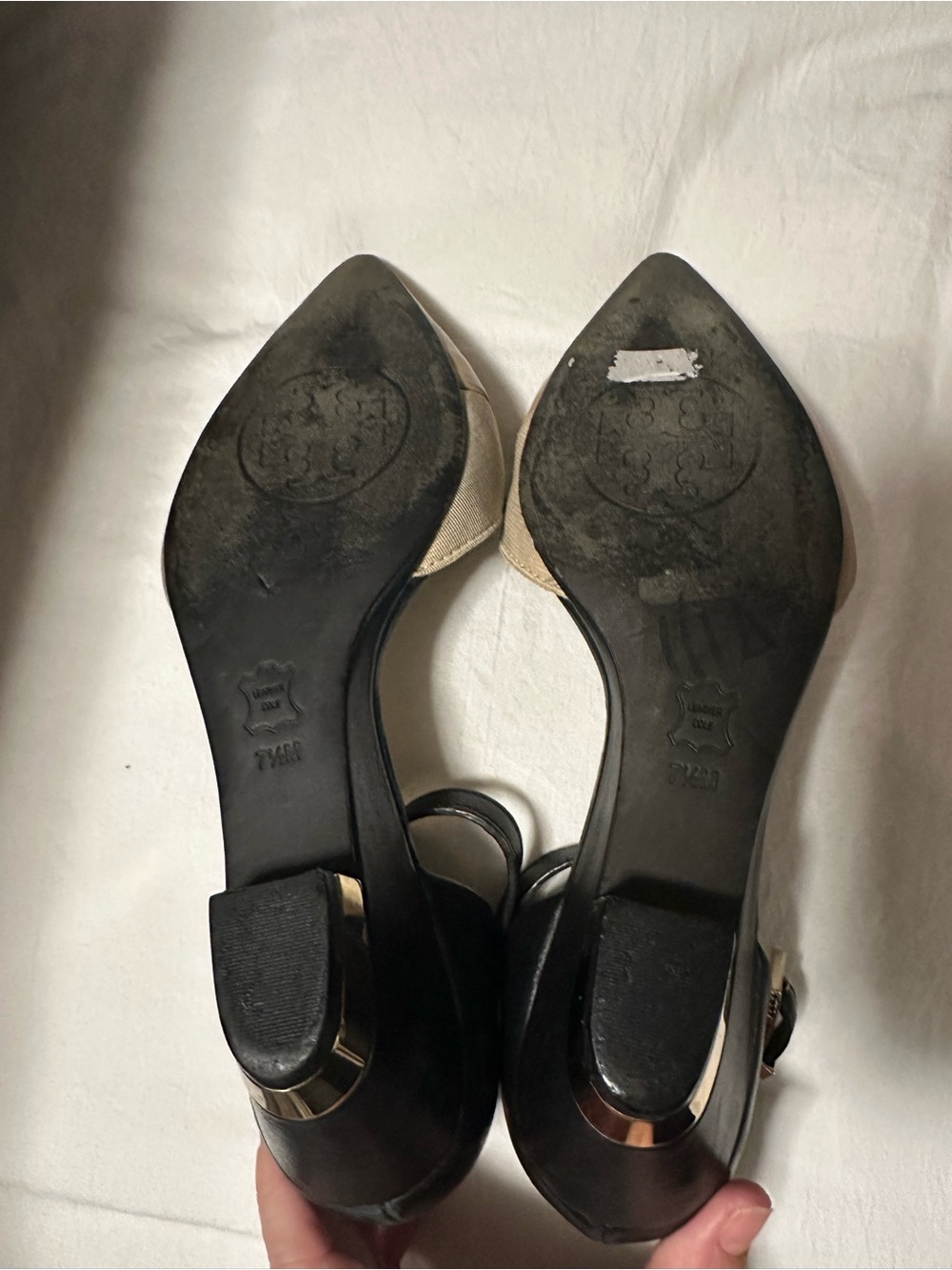 Tory Burch MacKenna Pointed Toe Ankle Strap Wedge Dress Shoe Tan Black Size 7.5 - Picture 6 of 12